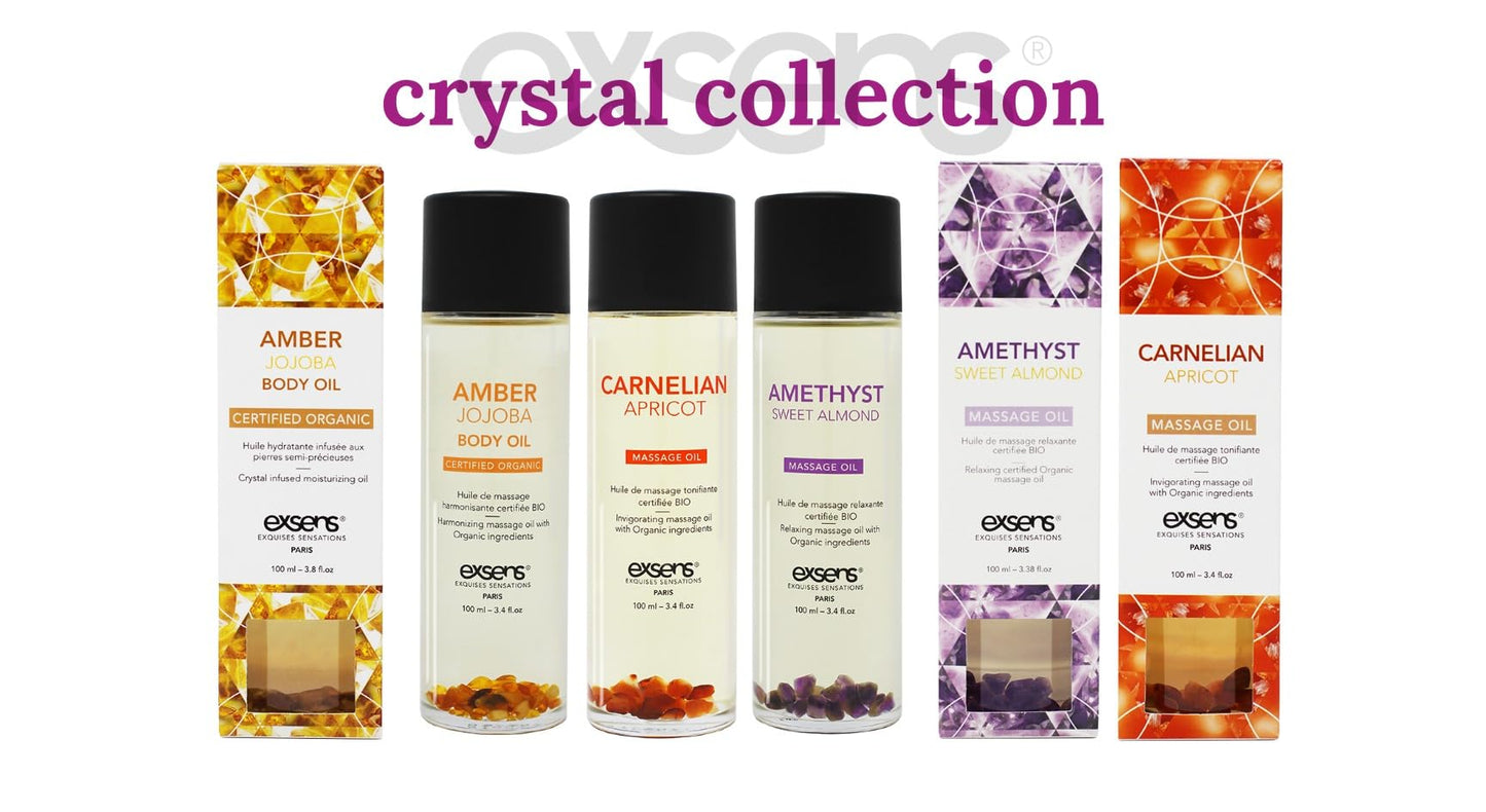 EXSENS Amber Jojoba Crystal Body Oil, Certified Organic Moisturizing Oil for Skin & Hair, Real Amber Crystals in Every Bottle, Vegan, Paraben-Free, GMO-Free, Cruelty-Free, Natural Scent, 3.8 fl oz