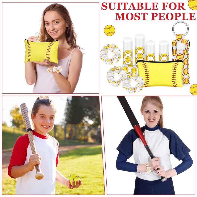 Softball Team Gifts - 48 Pcs Makeup Bags, Hair Scrunchies & Lip Balms | Perfect Accessories for Girls' Sports Teams
