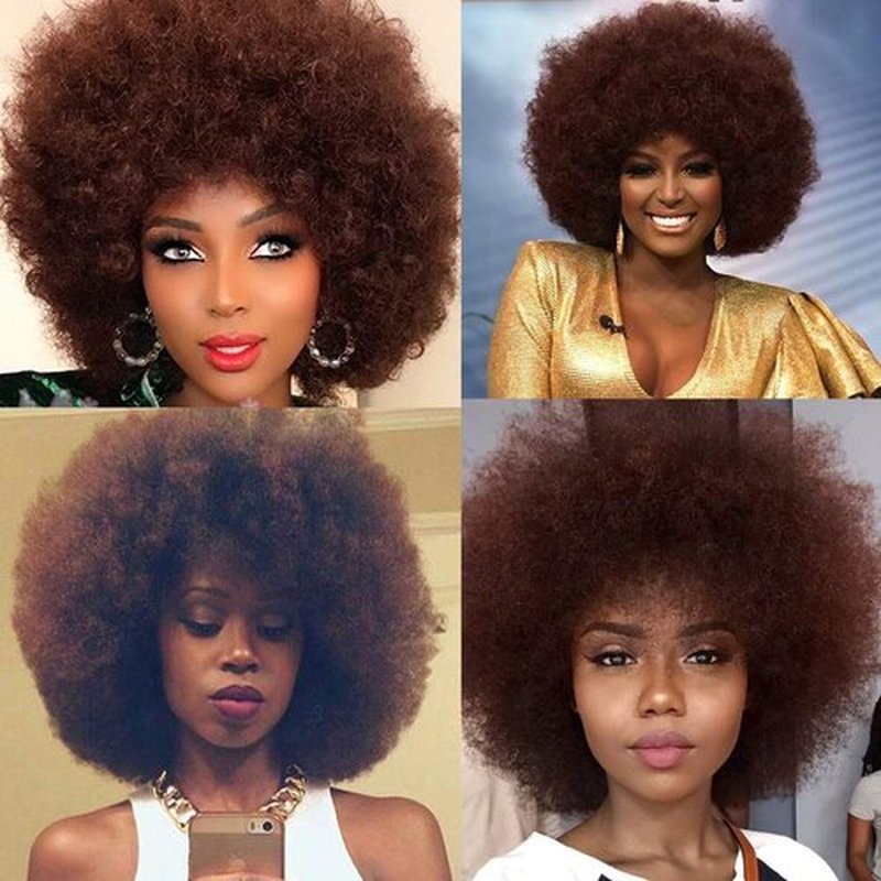 Xinran 8 inch Short Afro Kinky Wig for Black Women,Natural 70s Afro Wigs for Women, Short Afro Puff wigs(Auburn).