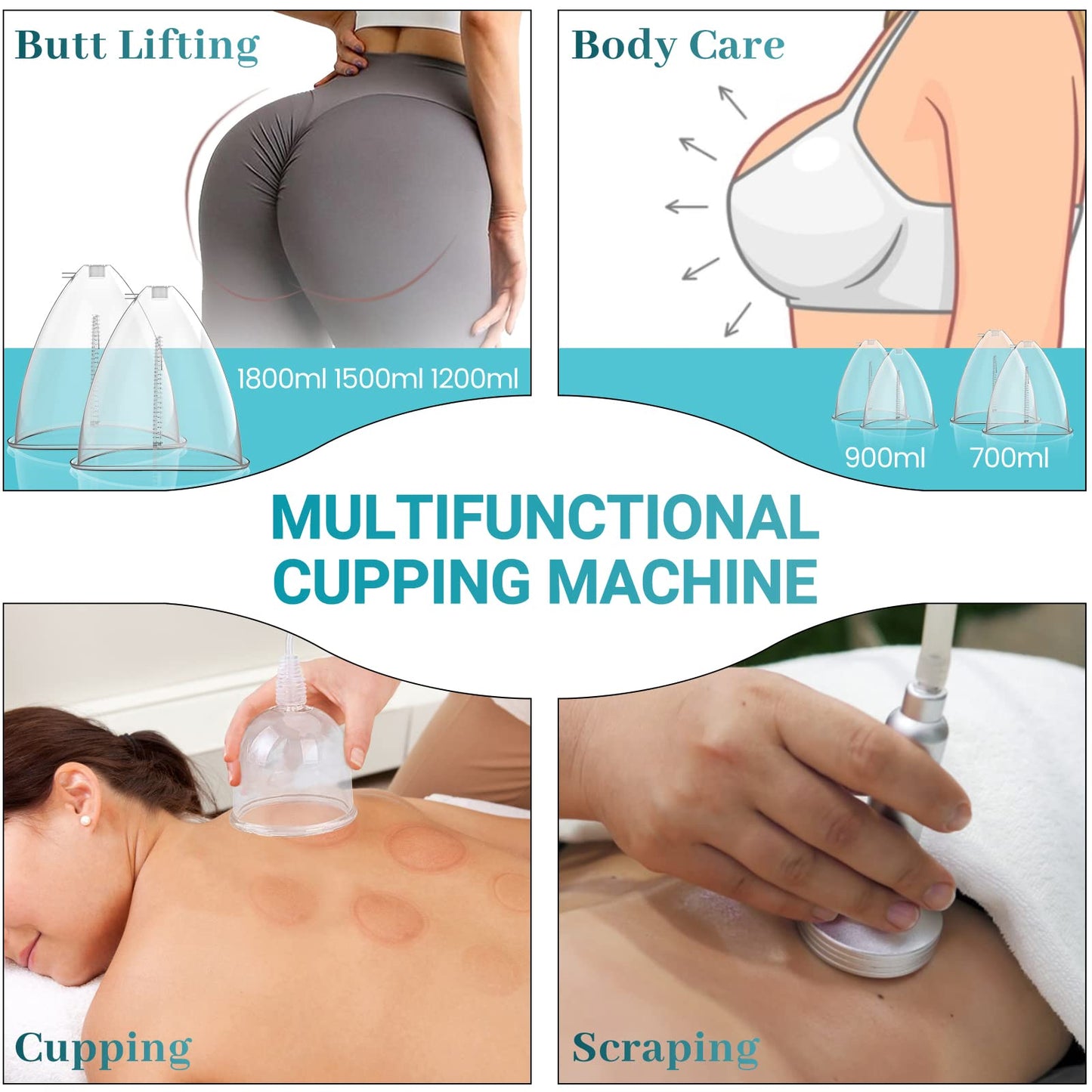 Beauty Star Upgraded Cupping Therapy Machine for GuaSha, Color Touch Operation Screen Cupping Set, Professional Massage 0-60 cmHg Machine with 24 Pcs Suction Cups and 3 Pumps