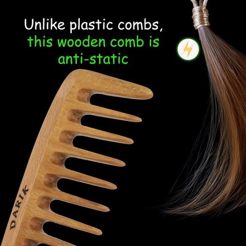 Wide Tooth Wooden Comb | Cepillo Ancho de Madera para Cabello | Natural Hairbrush | Vintage Style Hairbrush | Wood Comb for Gentle Styling | Anti-Static Hair Comb (Wide Tooth)