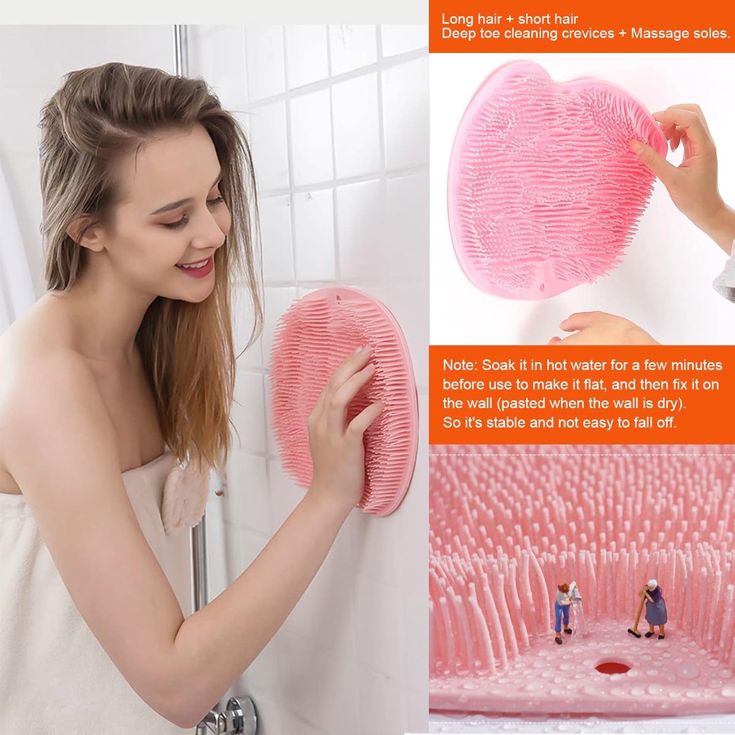 VOPHIA Shower Back & Foot Scrubber - Wall Mounted Silicone Bath Massage Brush | 2 Pack Pink & Blue