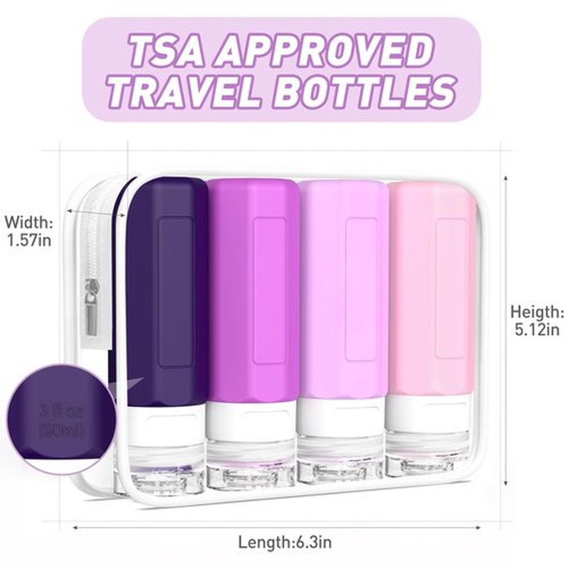 Redfly Travel Bottles for Toiletries, 3oz Tsa Approved Travel Size Containers, BPA Free Leak Proof Travel Containers for Toiletries, Refillable Travel Accessories for Shampoo Conditioner Purple