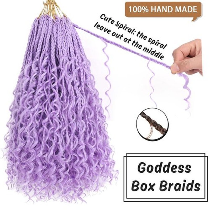COOKOO 14 Inch Boho Box Braids 8 Packs Goddess Box Braids Crochet Hair Bohemian Hippie Braiding Hair With Curly Ends Pre-looped Synthetic Crochet Hair for Black Women (Shallow purple#)