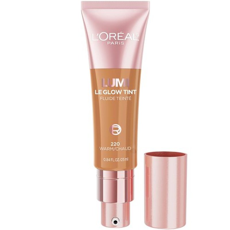 L’Oréal Paris Lumi Le Glow Skin Tint, Lightweight Water-Based Tinted Serum with Foundation-Like Coverage, Glow Illuminator, Warm 220, 0.85 Fl Oz