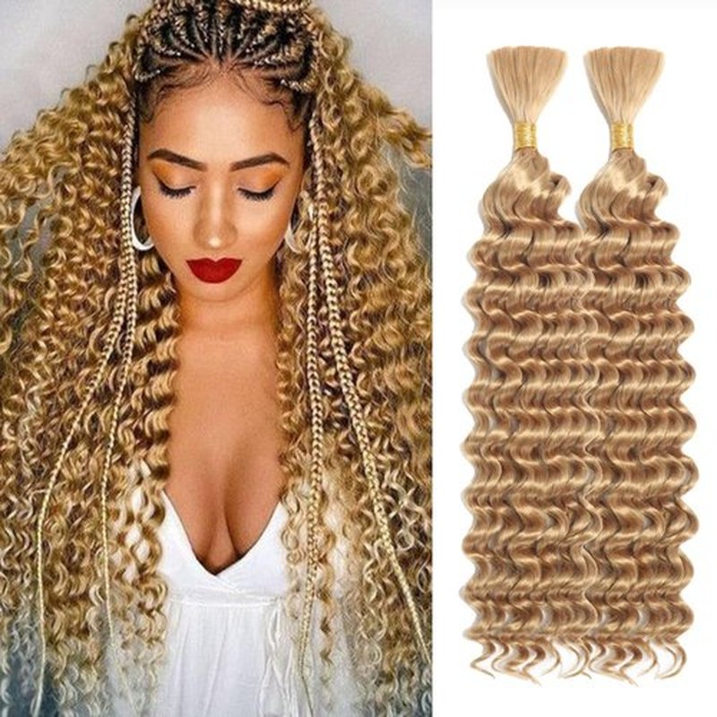 Deep Wave Bulk hair for Braiding Wet and Wavy Micro Braiding Hair No Weft Faux Deep Wave Braiding Hair Extensions for Box Boho Braids 155g with 2Bundles #27 (20Inch)