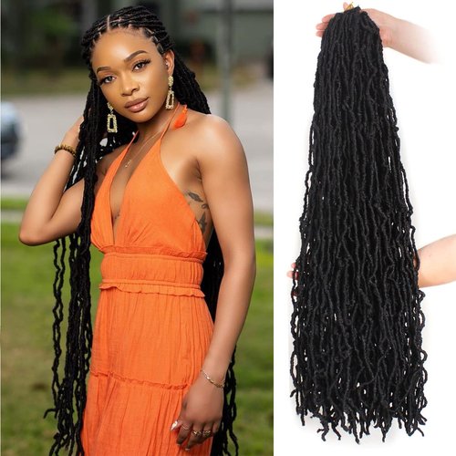 ZRQ 36 Inch Fuax Locs Crochet Hair, Pre-looped Black Soft Locs 5 Packs Goddess Locs Crochet Braids Curly Dreadlocks Extended Soft Loc Synthetic Hair Extension 1B#