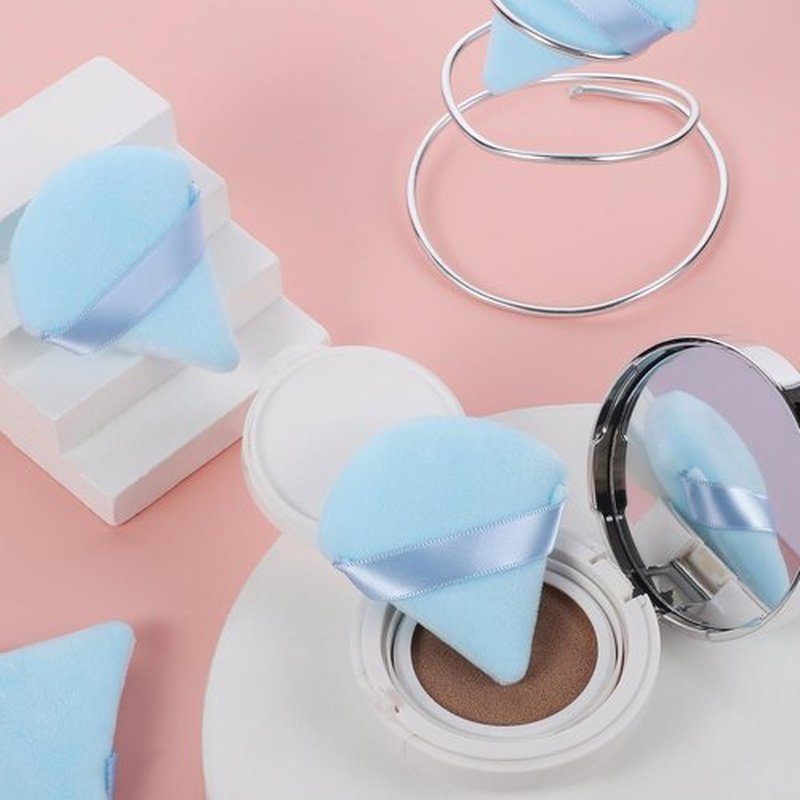 Pimoys 6 Pieces Powder Puff Face Soft Triangle Makeup Puff for Loose Powder Setting Powder, Velour Makeup Blender Sponge Set Beauty Makeup Tool, Blue