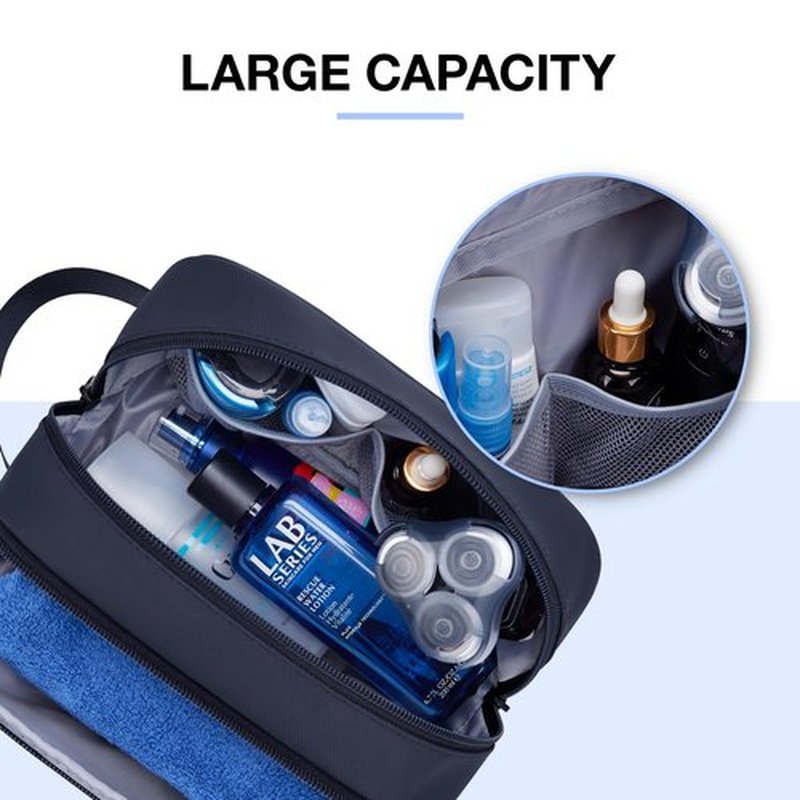 BAGSMART Travel Toiletry Bag for Men, Dopp Kit Water Resistant Shaving Bag for Toiletries Accessories, Navy-Medium