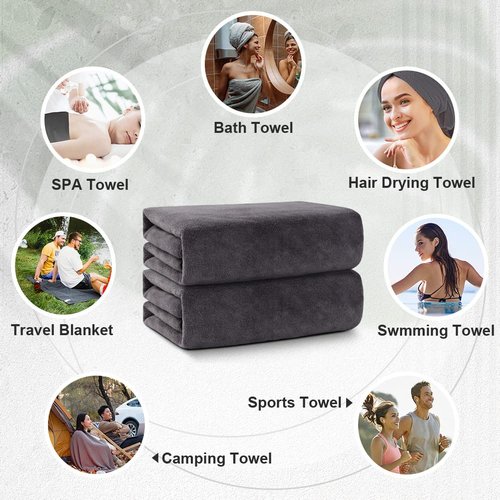 Orighty Bath Towels Pack of 2 - Soft Feel Grey Bath Towel Sets, Highly Absorbent Microfiber Towels for Body, Quick Drying, Microfiber Bath Towels for Sport, Yoga, SPA, Fitness, (27’’ x 54’’)