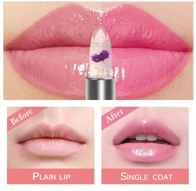 Crystal Flower Jelly Lip Balm, Aloe Vera Color Changing Lipsticks,Lasting Nutritious Natural Moisturizing gentle colorless Lipstick Lip Gloss 2pcs (Pink Flowers)