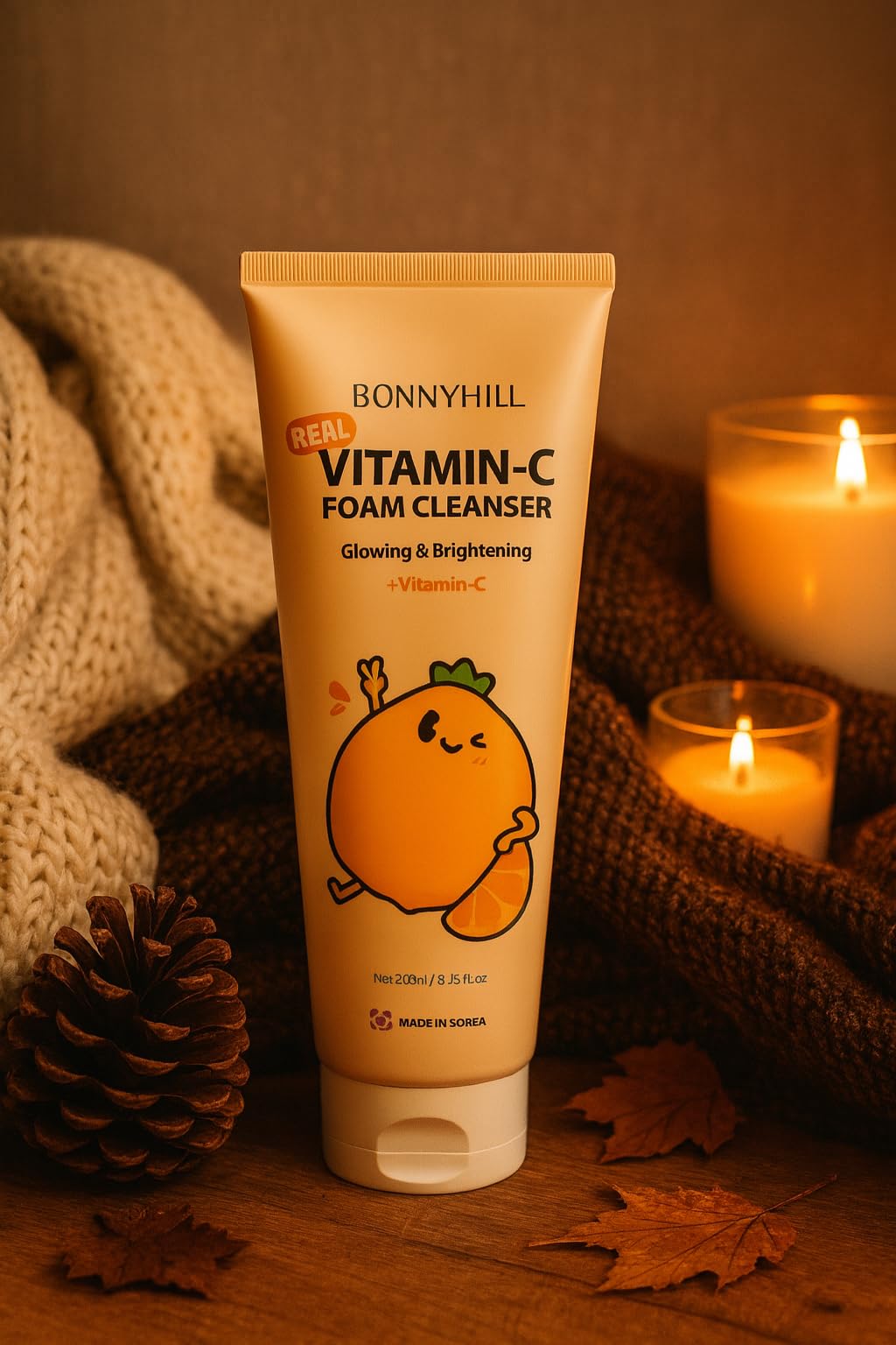 BONNY HILL Real vitamin - C Foam Cleanser, Glowing & Brightening 250ml/8.45 fl oz, Korean Skincare