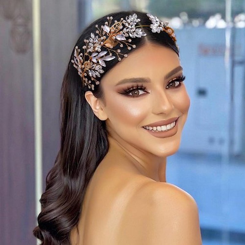 LOVFOIVER Rhinestone Wedding Headband Handmade Leaf Crystal Bridal Headpieces for Wedding Hair Accessories for Brides and Bridesmaid (Gold)…