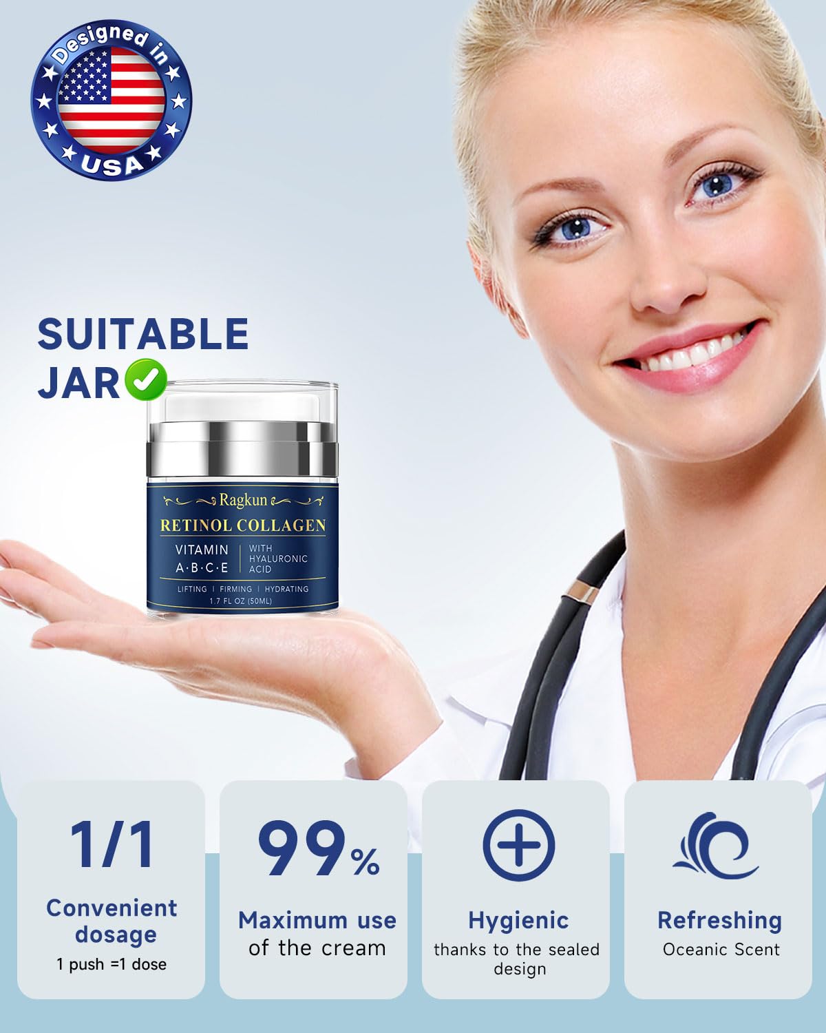 Ragkun Anti-Aging Face & Neck Cream with Retinol & Collagen, 1.8 fl. oz.
