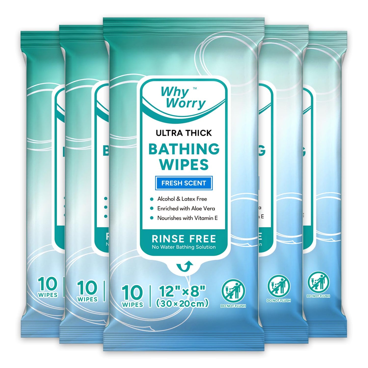 WhyWorry Bathing Wipes for Adults Rinse Free, 8"x12" Fresh Scent, 50 Count