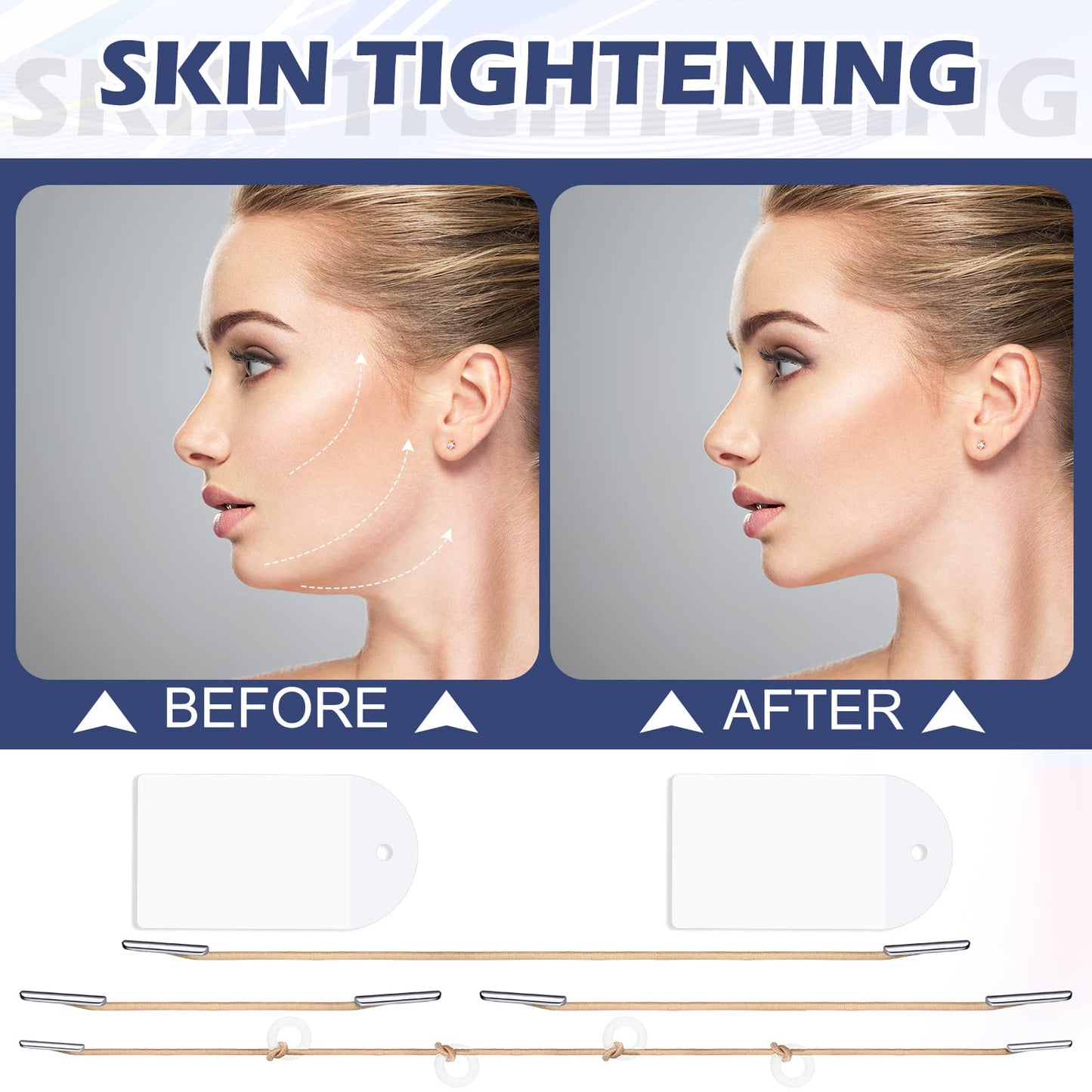 Maitys 204 Pieces Face Lift Tapes with Lifting Rope Sets 180 Pieces Face Tape Invisible Adhesive Patch Quick Band Neck and Eye Patch for Women Ladies Beauty