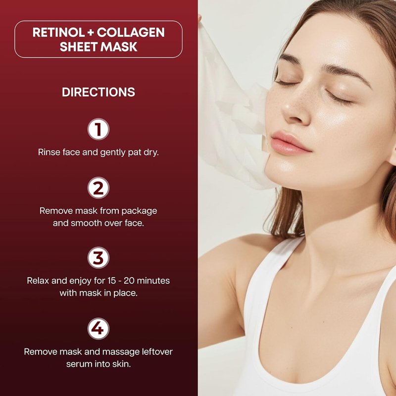 Retinol & Collagen Face Mask | Firming Hydration for Youthful Skin - 5 Vegan Korean Sheet Masks