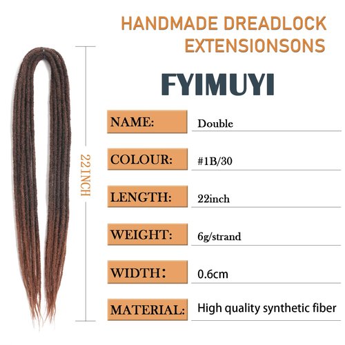 22 Inch Double Ended Dreadlocks Extensions 10 Strands Thin Handmade DE Dread Extensions Braid In Dreadlock Extensions Styles for Woman #1B/30