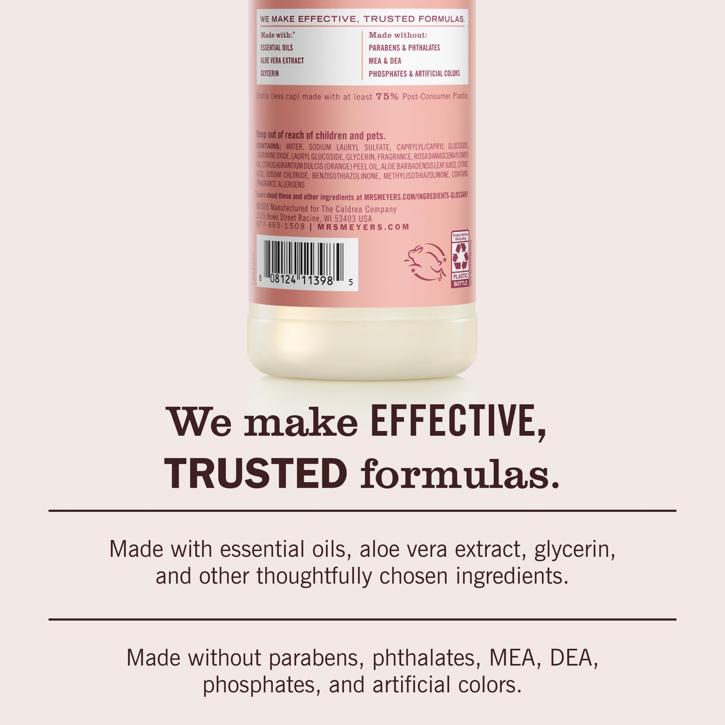 MRS. MEYER'S CLEAN DAY Liquid Dish Soap, Rose Scent, 16 Fl Oz Bottle - 3 Pack