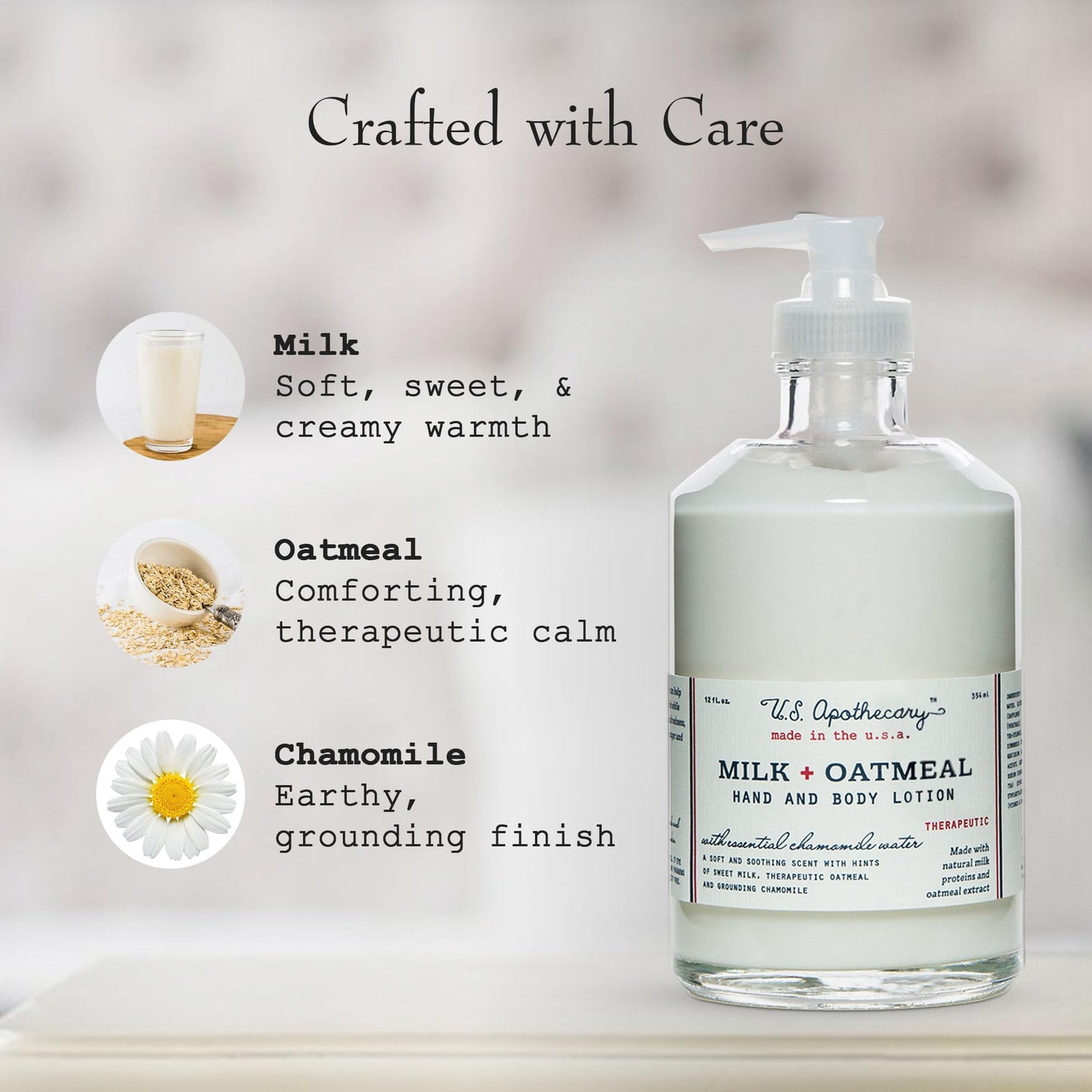 U.S. Apothecary Milk & Oatmeal Hand and Body Lotion, 12 fl oz