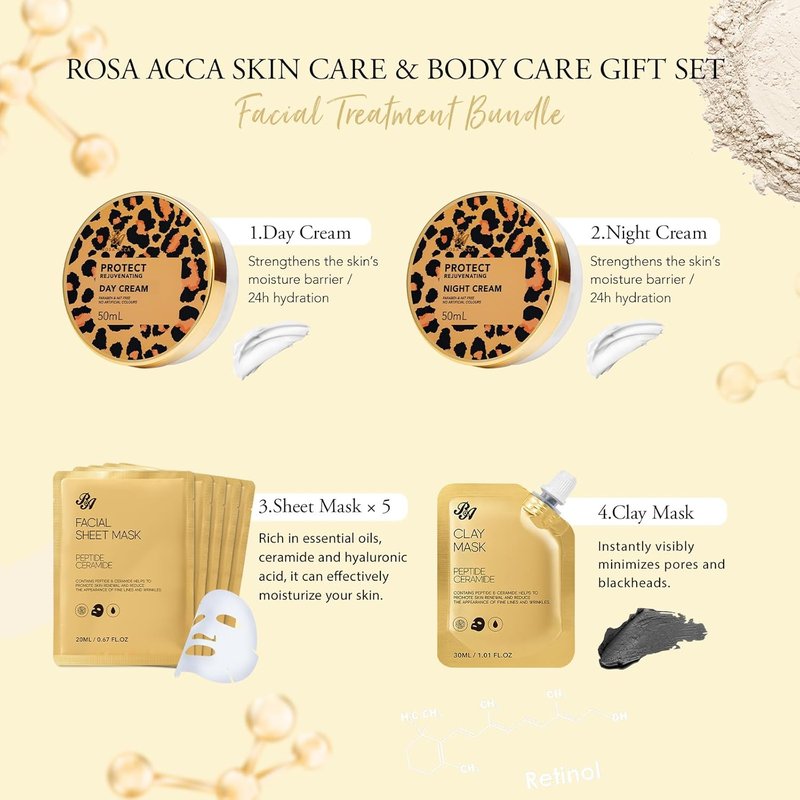 Mother's Day Gift Set - 23 Pcs Leopard Skin Care Collection | Spa Basket with Cream, Bath Bombs & Serum