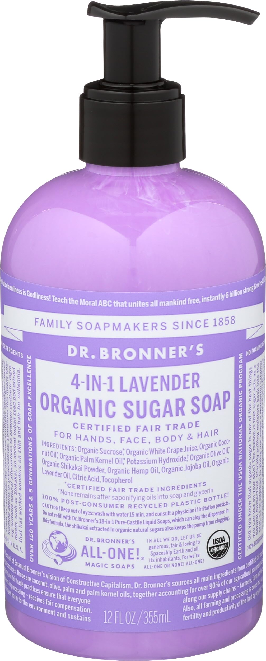 Dr. Bronner 4 in 1 Sugar Soap, Lavender, 12 Ounce