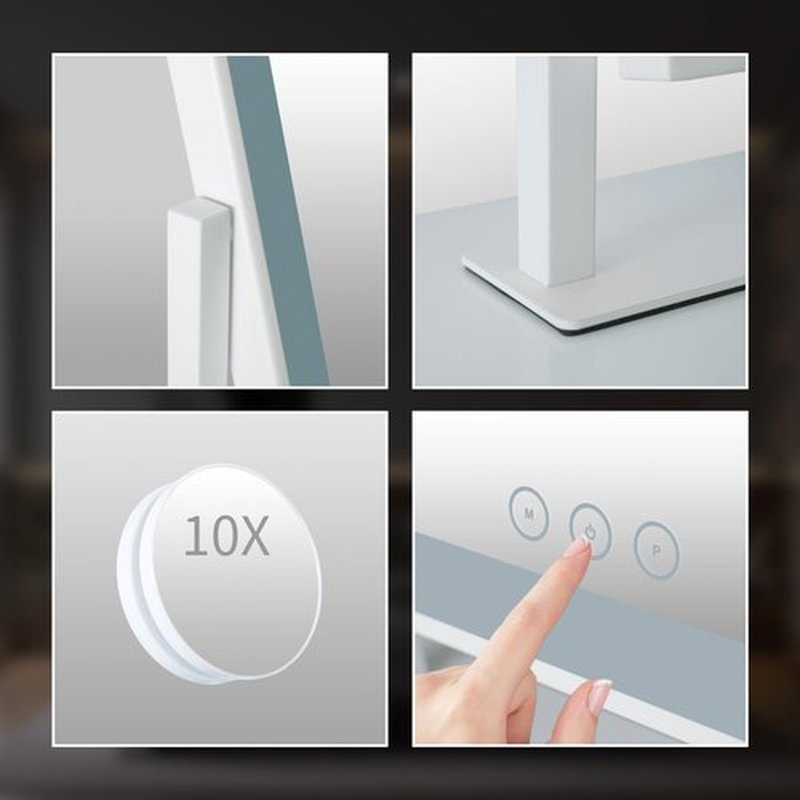 Acoolda 14.4"x12"Vanity Mirror with Lights, Makeup Mirror with Lights Three Color Lighting Modes, Dimmable Touch Screen, Detachable 10X Magnifying Mirror, Free Rotation,White