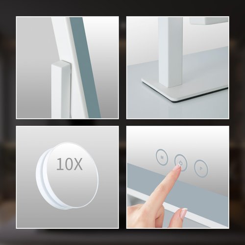 Acoolda 18.7"x 14.4"Lighted Makeup Mirror,Vanity Mirror with Lights,Three Color Lighting Modes, and 10X Magnification Mirror, Smart Touch Control, 360°Rotation White