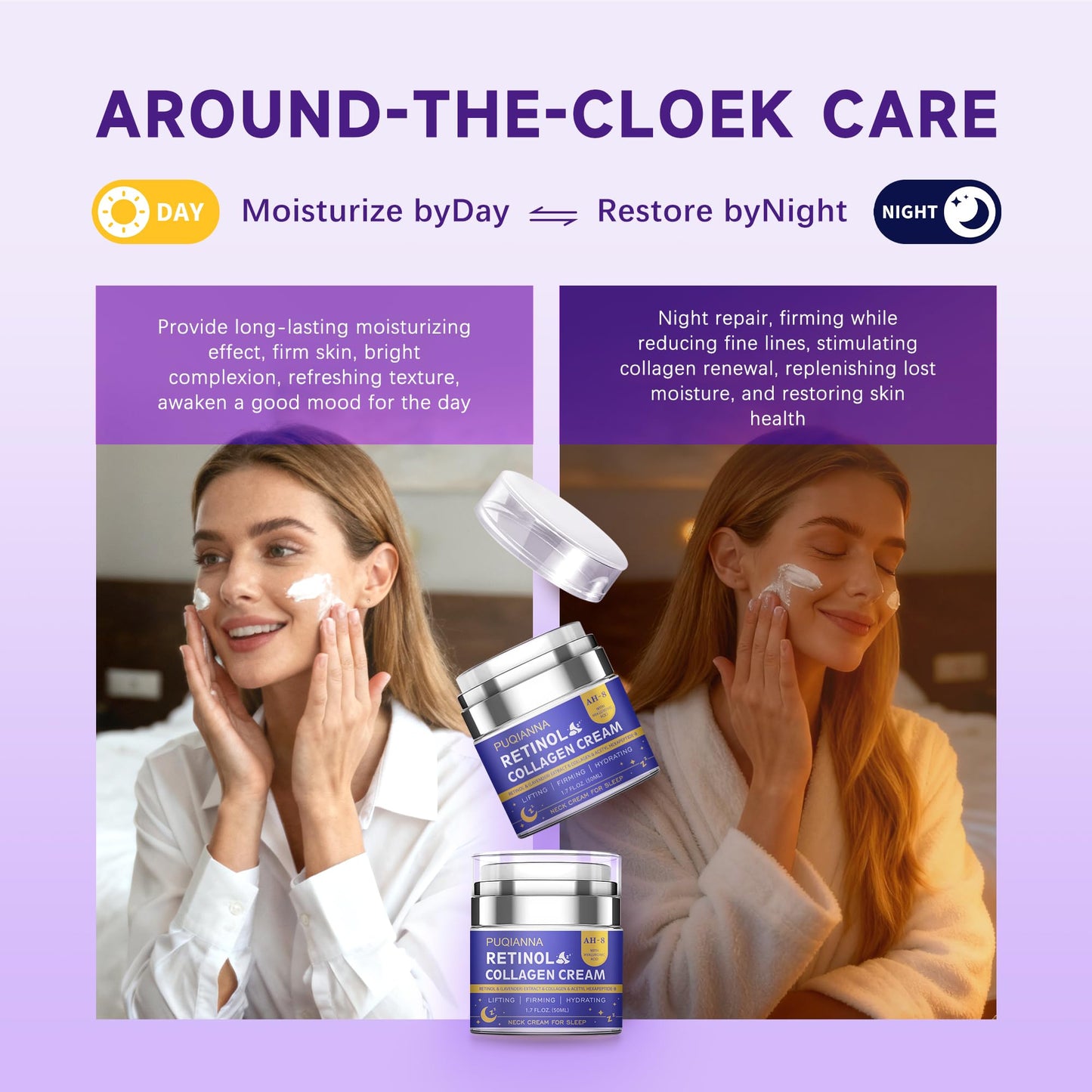 Neck Cream Firming and Tightening with Retinol and Peptide Anti Wrinkle Cream for Women Overnight Treatment Infused with Collagen Hyaluronic Acid and Lavender Extract for Calming Night Care