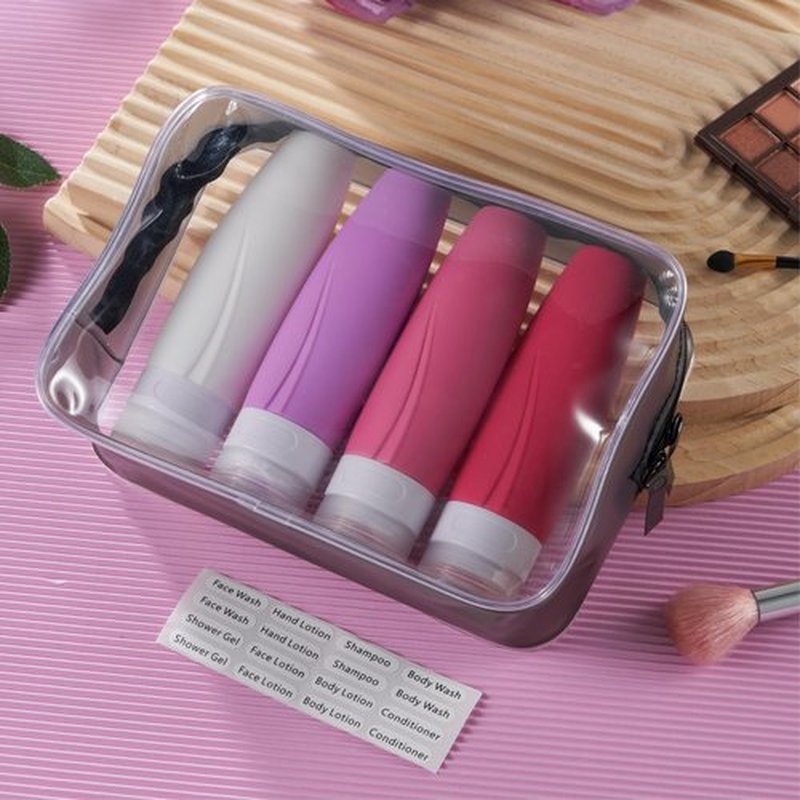 INSFIT Portable Travel Bottles TSA Approved, 3oz Leak Proof BPA Free Silicone Cosmetic Travel Size Toiletry Containers, Squeezable Silicone Tubes, Refillable Bottles for Shampoo 4 Pack Pink