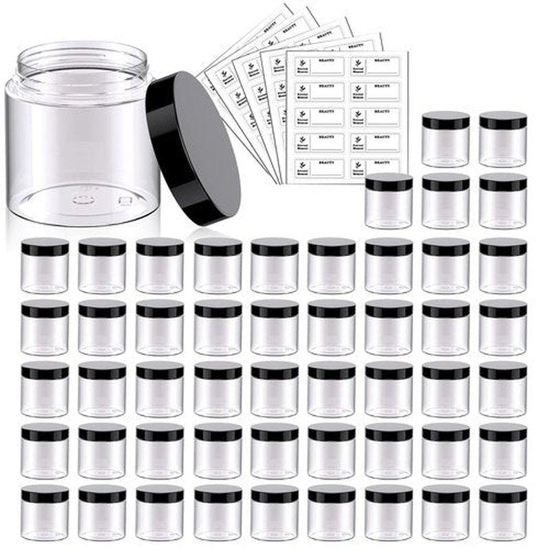 50 Pack 2 OZ Plastic Jars Round Clear Cosmetic Container Jars with Lids, Eternal Moment Plastic Slime Jars for Lotion, Cream, Ointments, Makeup, Eye shadow, Rhinestone, Samples, Pot, Travel Storage