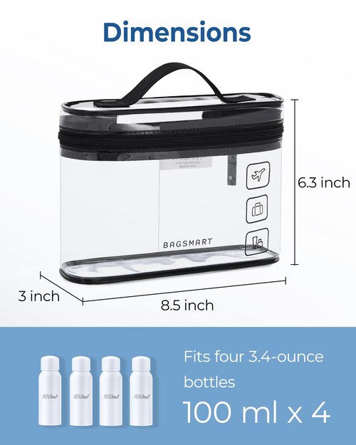BAGSMART TSA Approved Toiletry Bag, 2 Pack Clear Makeup Cosmetic Bag Organizer, Quart Size Travel Bag for Toiletries, Carry-on Travel Accessories Essentials, Rose Red-2pcs