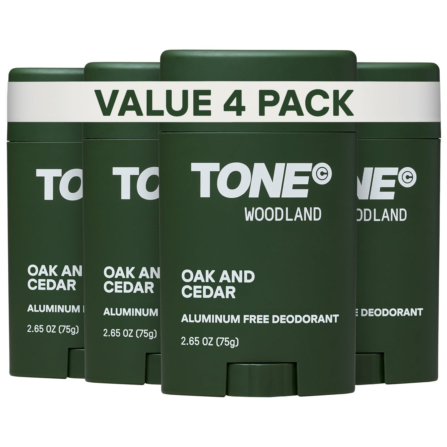 TONE Aluminum Free Deodorant for Men & Women, Woodland, Paraben Free Formula with up to 48-Hour Odor Protection, Dermatologist-Tested, 2.65 oz (4 Pack)