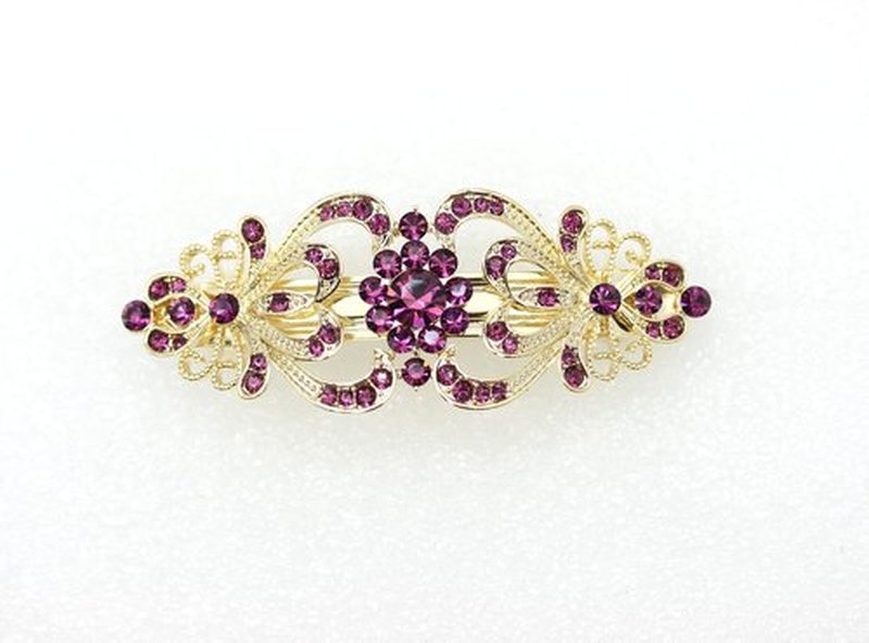 Faship Gorgeous Purple Rhinestone Crystal Hearts And Floral Hair Barrette