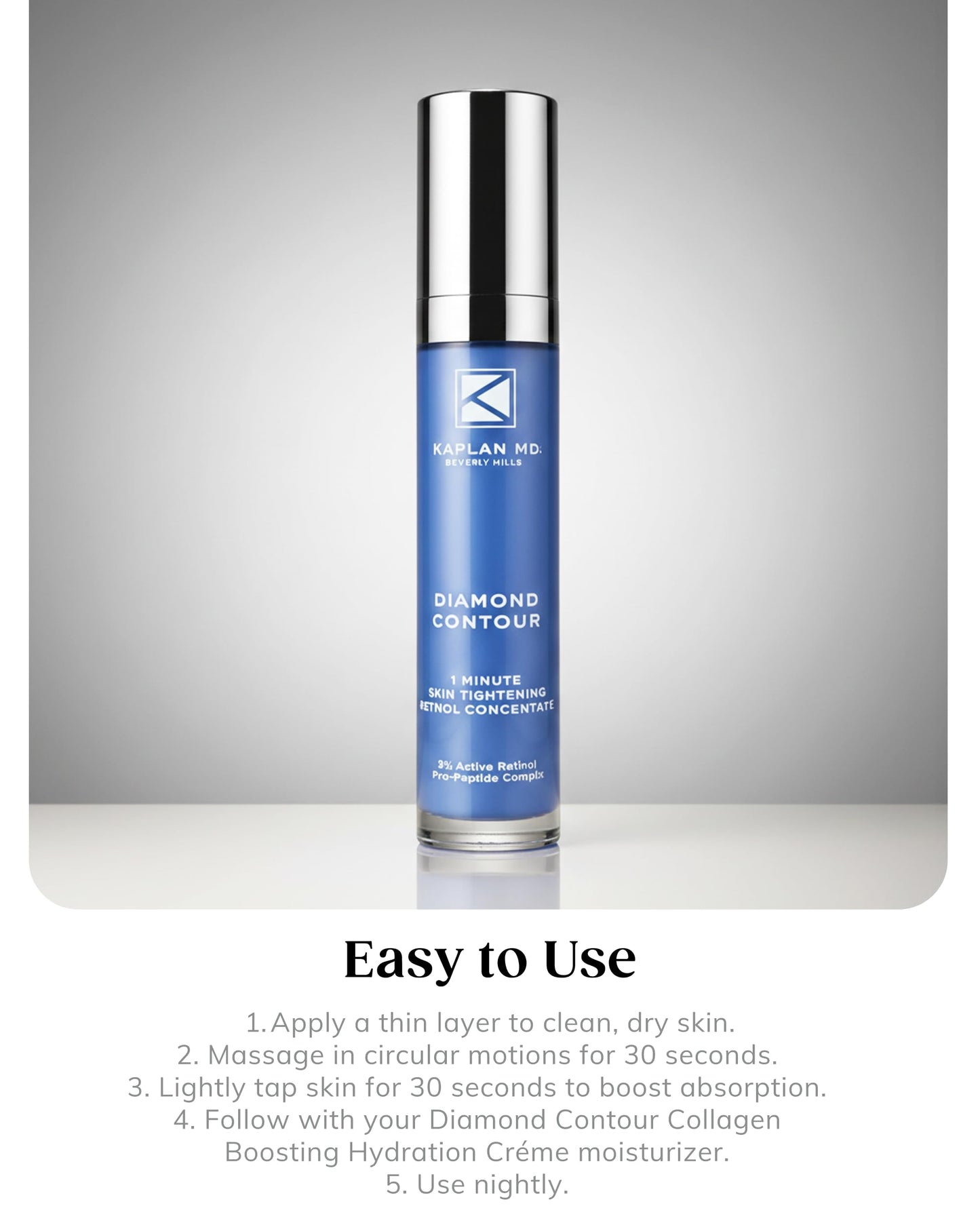 KAPLAN MD Retinol Serum for Face - 3% Active Retinol Diamond Contour 1-Minute Skin Tightening Concentrate & Collagen Pro-Peptide Complex for Smoother, Younger-Looking Skin - Dermatologist-Developed