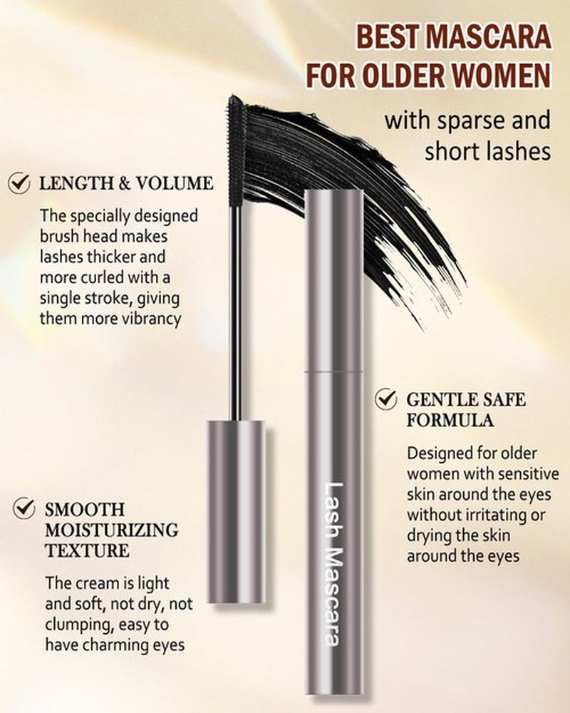 Brown Mascara & Eyeliner Set for Older Women 60 Plus, Tubing Mascara Volume and Length, Cream Waterline Eyeliner Gel Pencil, for Thinning Lashes, Sensitive Eyes, Waterproof Smudge Proof Long Lasting