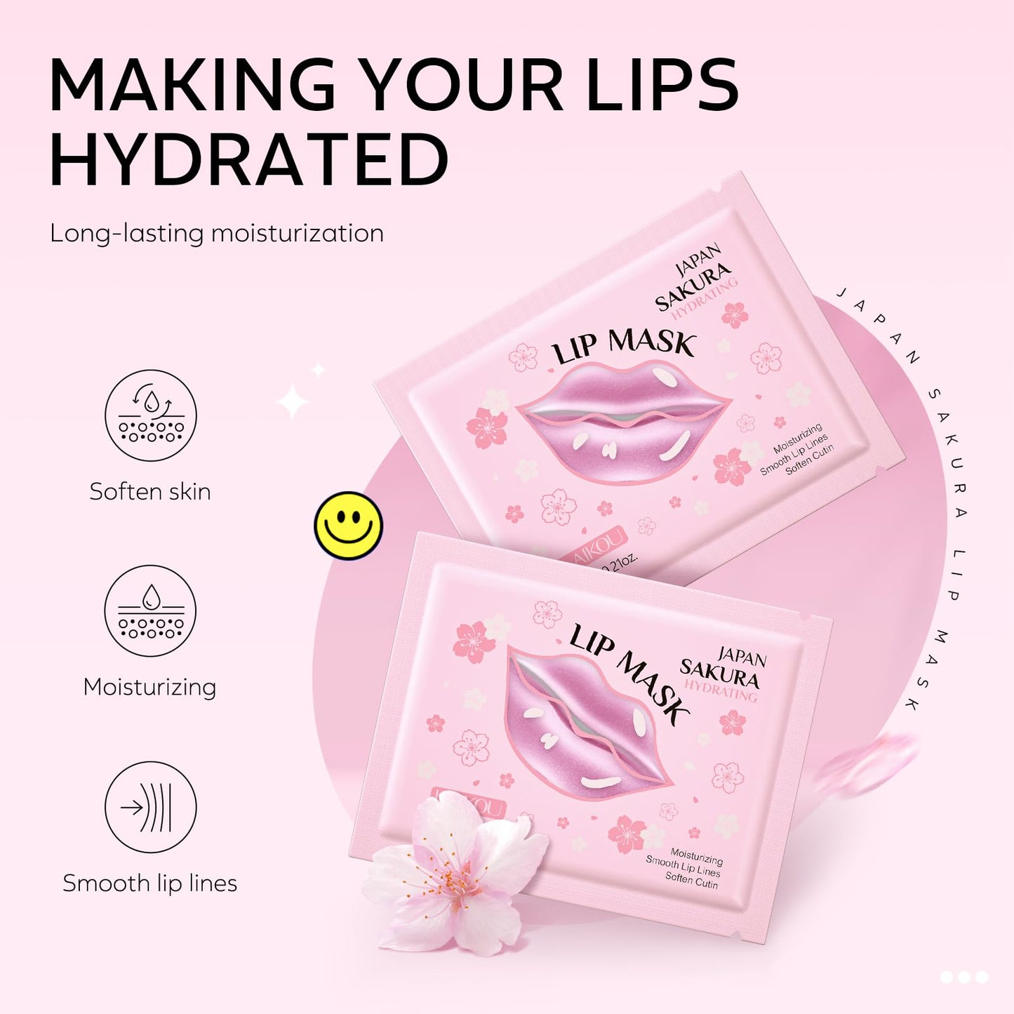 AKARY Sakura 10 Pieces Hydrating Lip Mask, Lip Sleep Mask Collagen Crystal Lip Care Gel Pads For Moisturizing, Minimize Fine Lines, Remove Dead Skin, Chapped Pads Lip Mask (10)