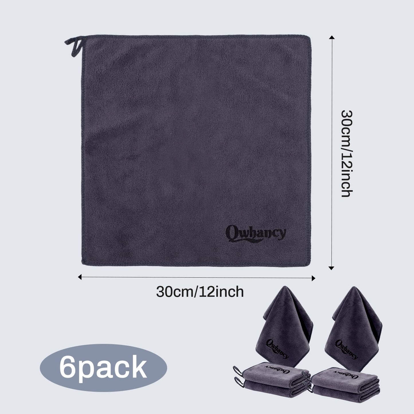 Qwhancy Makeup Remover Washcloths, 6 Pack Microfiber Face Towels, Plush & Thick, Ultra Soft Reusable Towels for Face & Hands, Highly Absorbent & Gentle 12 x 12 Inches, Black Gray