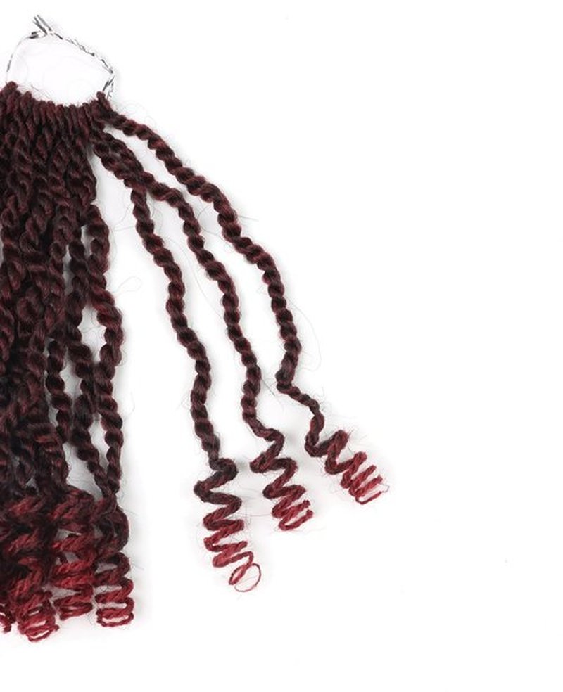 Short Burgundy Crochet Hair 6 Inch Wavy Senegalese Twist Crochet Hair 8 Packs Kinky Twist Crochet Hair Pre Looped Crochet Braids with Curly Ends (6 Inch,Tbug)