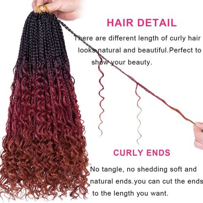 Unionbeauty 18 Inch Boho Box Braids Crochet Hair Goddess Box Braids Crochet Hair 8 Packs Bohemian Box Braids Crochet Hair for Black Woman Ombre Curly Crochet Braids Braiding Hair Extension 1B/530/350#