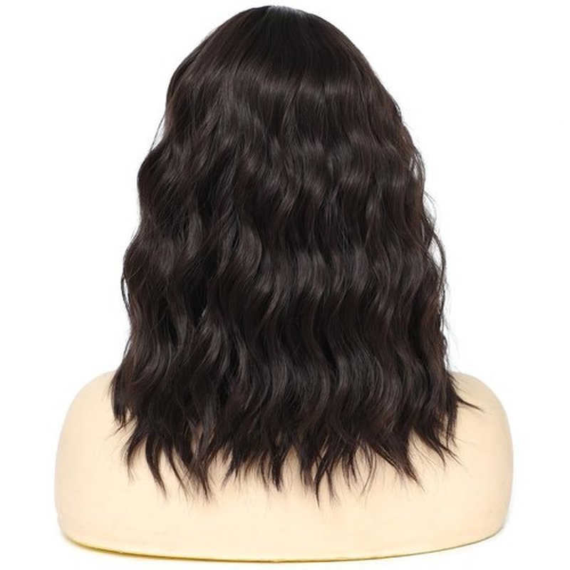 Rose bud Wavy Bob Wig Natural Wig Dark Brown Synthetic Hair Shoulder Length Short Curly Middle Part Lace Front Wigs for Women