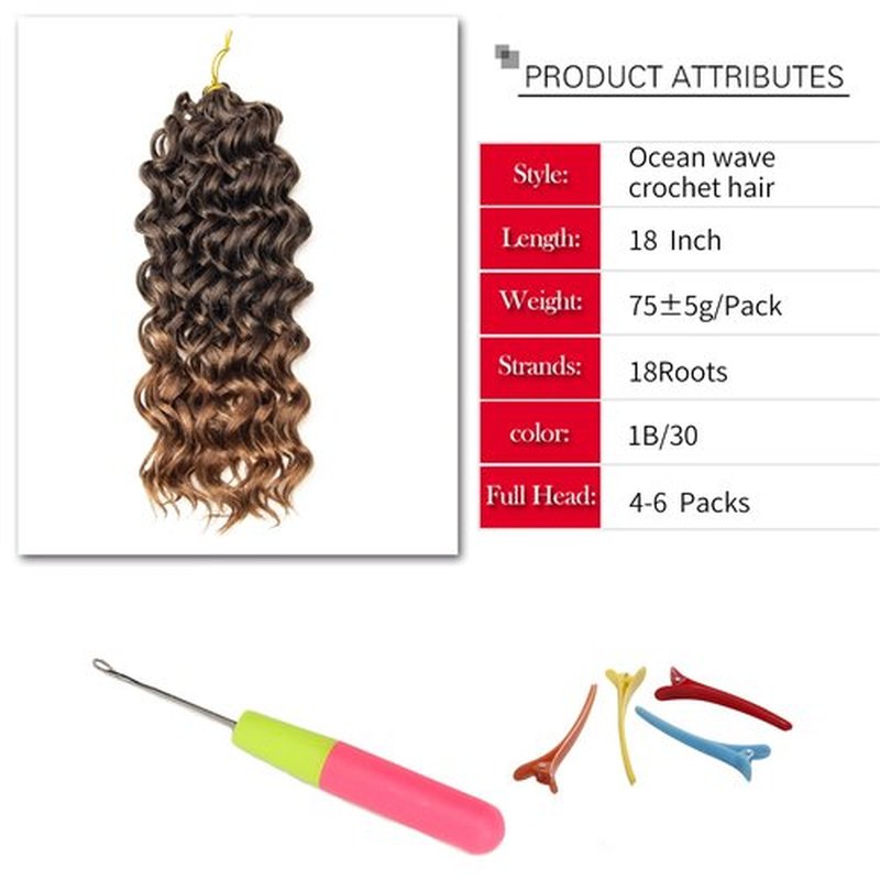 Ocean Wave Crochet Hair 18inch Deep Wave Curly Crochet Hair For Women,Ombre Brown Hawaii Curly Braiding Hair Synthetic Bohemian Crochet Braid Water Wave Crochet hair Extensions (6Packs, 1B/30)