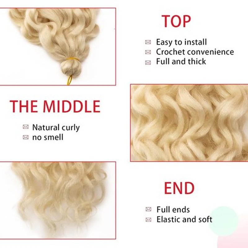Ocean Wave Crochet Hair Deep Wave Curly Crochet Hair For Women Hawaii Curly Braiding Hair Synthetic Bohemian Crochet Braid Water Wave Crochet hair Extensions (18inch, 613#)