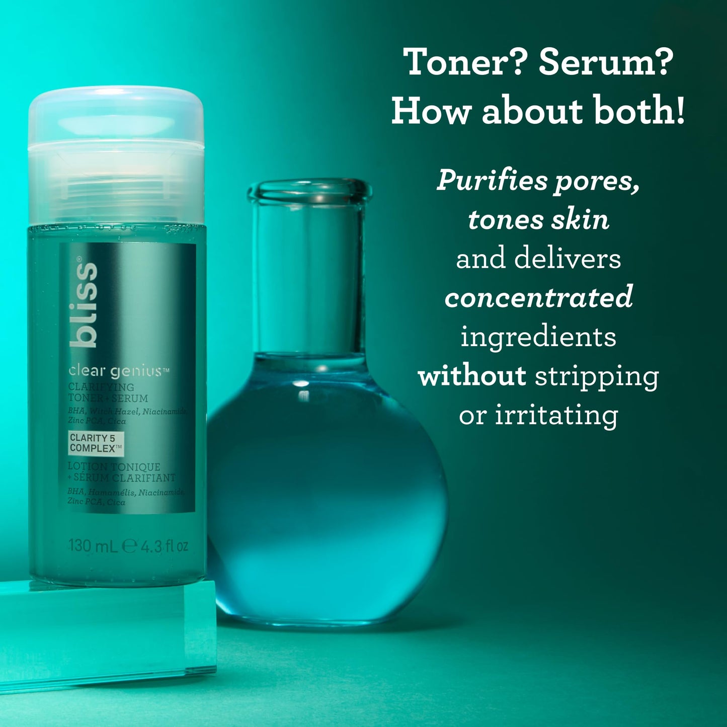 Bliss Fab Foaming Cleanser & Clear Genius Toner + Serum | Pore Purifying Duo for Clear Skin | 2 Step Skincare Routine | Clean, Vegan, Cruelty-Free