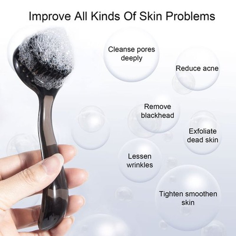 Beomeen 4 Pcs Handheld Face Scrubber, Facial Cleansing Brush Charcoal Black Bristles Face Exfoliator Soft Brush with Lid for Gentle Deep Cleansing and Exfoliating, Large Black+Small Purple