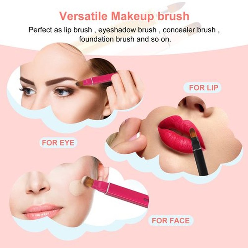 Unaone Retractable Lip Brush for Lipstick, 2 Pieces Double-ended Lip Applicator with Cap, Portable Lip Liner Brush Lip Gloss Eyeshadow Smudge Concealer Brush (Black/Rose Red)