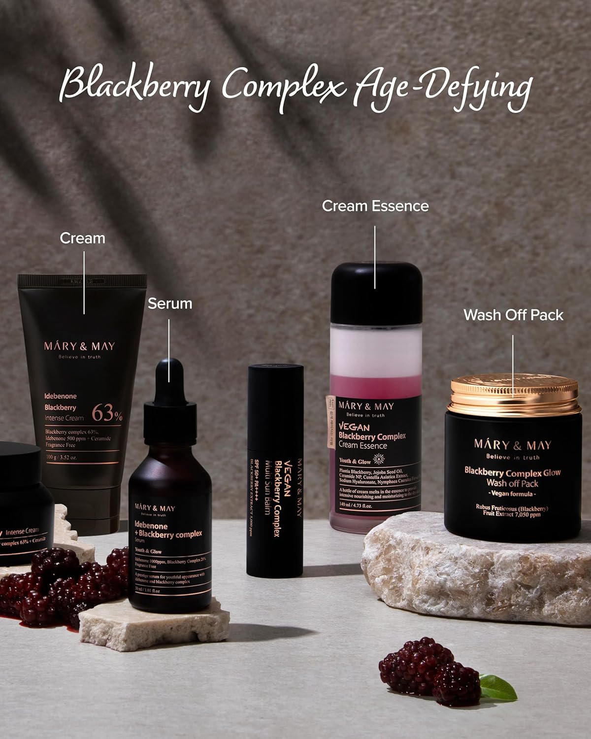 Mary&May Idebenone Blackberry Essence Mask, Bamboo Charcoal, 20 Sheets