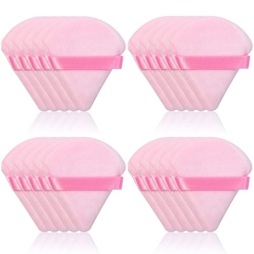 Thrilez 20pcs Triangle Powder Puff, Loose Powder Puffs Makeup Puff for Face Powder, Setting Powder Puff for Make Up, Face Puff Pads for Press Powder, Sponge Powder Applicator for Face and Eye (Pink)