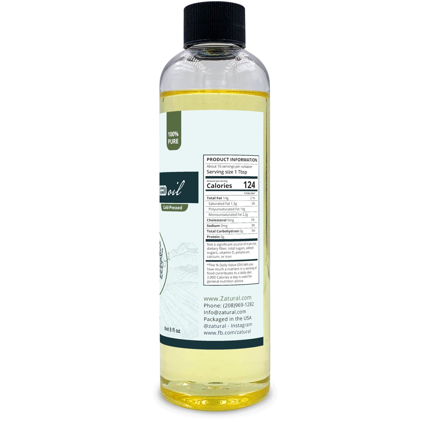 Zatural 100% Pure Cold Pressed Grapeseed Oil – Naturally Grown Virgin, High Smoke Point 450°F+, Non-GMO, Perfect for Cooking Frying Baking, Dressings Marinades & Skincare Hair (8 Fl oz)