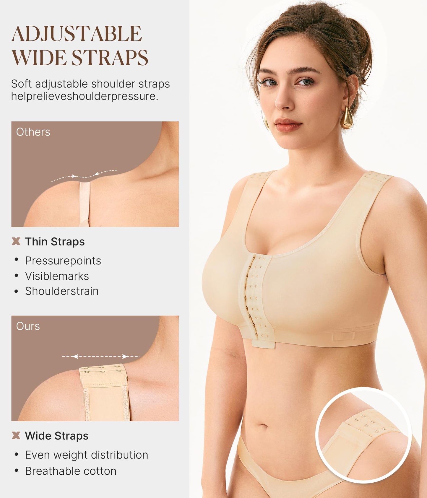 BRABIC Women Front Closure Post Surgery Compression Everyday Bras for Mastectomy Support with Adjustable Straps Wirefree
